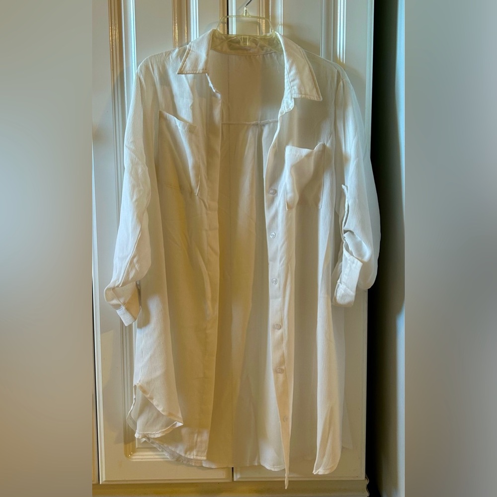 White mens shirt style swimsuit coverup